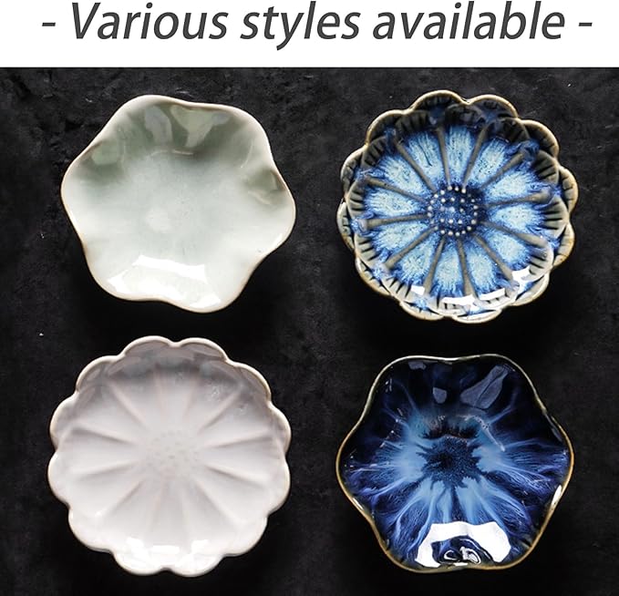 Dxcaicc 4 Pcs Ceramic Soy Sauce Dish,Mini Appetizer Plates,Ceramics Seasoning Dishes,Sushi Vinegar Bowl,BBQ, Condiments, Appetizer, Dessert, Sushi,B