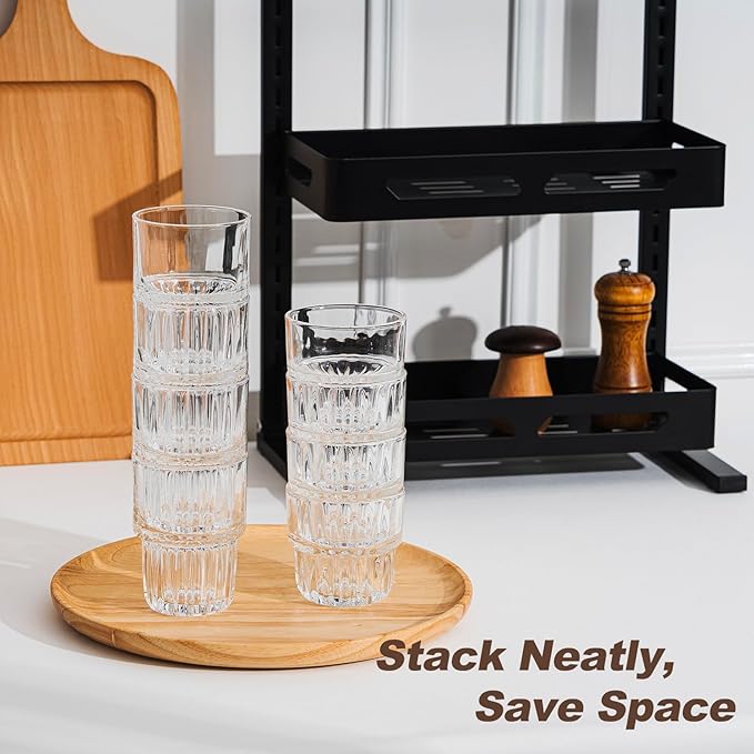Scidea 11oz Drinking Glasses Set of 4, Juice Glasses Stackable Tall Glass Mugs for Tea Iced latte Coffee Glass, Beer Glasses, Cocktail Glasses,Water glasses for bar, restaurant