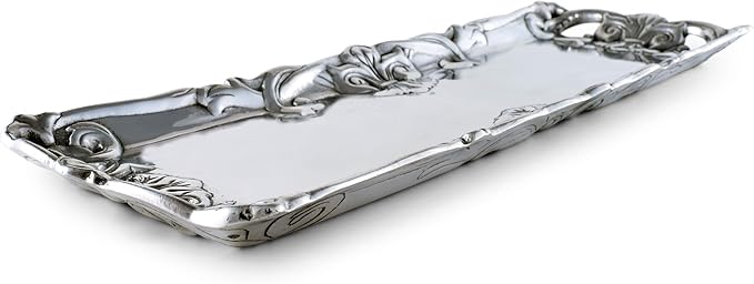Arthur Court Designs Aluminum Fleur-De-Lis Oblong Tray Food Serving 17 inch x 6 inch