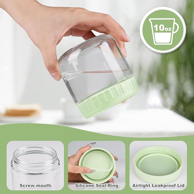 Overnight Oats Containers with Lids, Glass Jars with Lids 4 pcs, Candy, Wide Mouth Mason jars for Salad, Yogurt, Snacks, Meal Prep