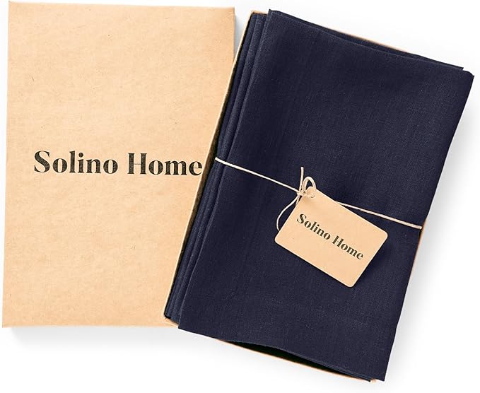Solino Home 100% Pure Linen Dinner Napkins Set of 6 – 20 x 20 Inch Indigo Navy Cloth Napkin – Sonoma Collection, Elegant Table Accent for Seasonal Celebrations, Machine Washable