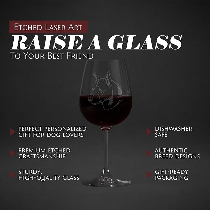 Etched Laser Art Canaan Personalized Dog Themed Etched 12.75oz Wine Glass Custom Dog Breed Wine Glasses, Ideal for Pet Lovers, Unique Birthday Gift for Men & Women, Personalized Gift