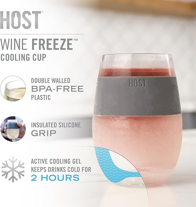 Host Wine Freeze Cooling Cups, Plastic Wine Glasses for Red and White Wines, Double Wall Insulated Freezable Drink Chilling Tumbler, Champagne Gifts for Women, 8.5 oz, Set of 4, Assorted Colors