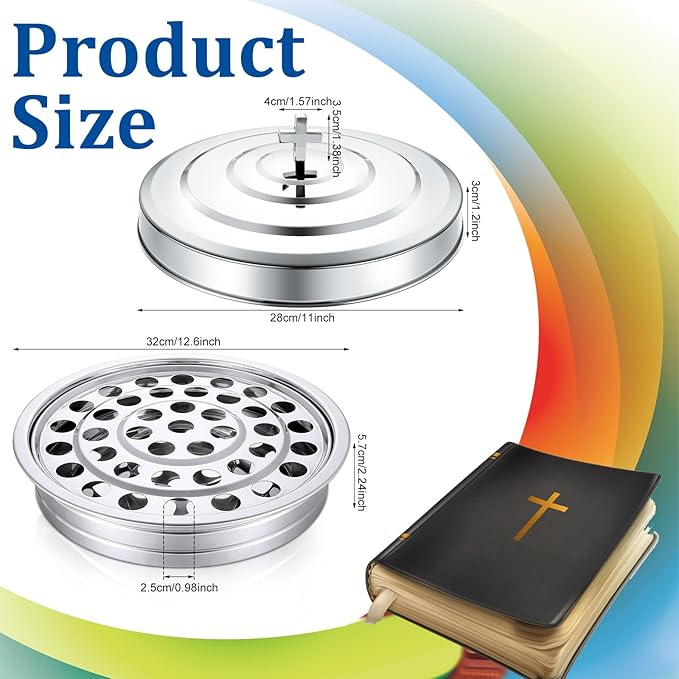 Holy Communion Tray for Churches with Lid Communion Set Stainless Steel Cup Tray with Cover Church Supplies Not Cups Included(Silver Color)