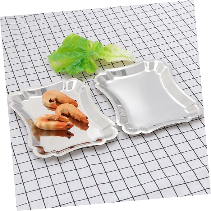 2pcs Stainless Steel Dessert Plates Cake Trays for Party Divided Serving Trays Food Safe Polished Design for Wedding