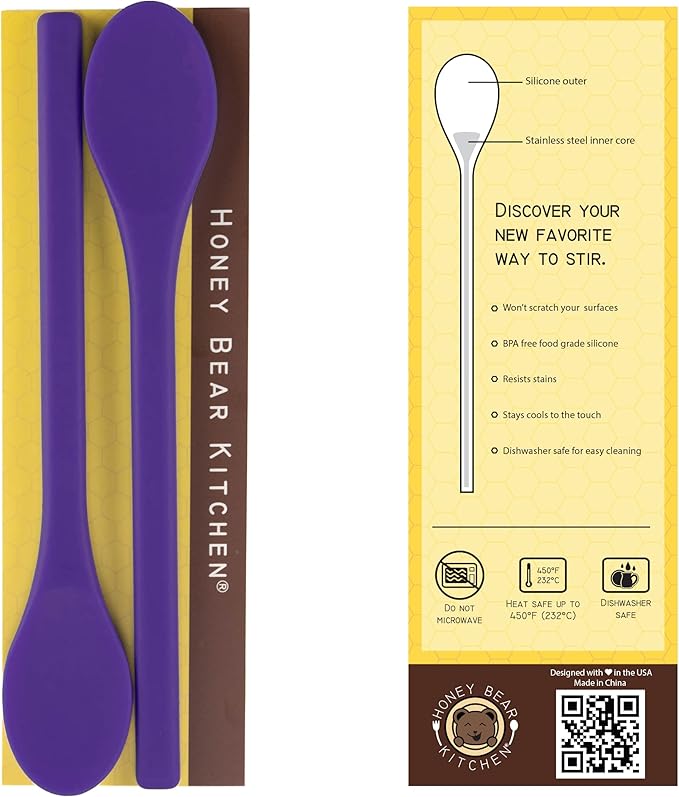 Honey Bear Kitchen Silicone Stirring Spoon (Set of 2, Ultra Violet) for Coffee & Tea