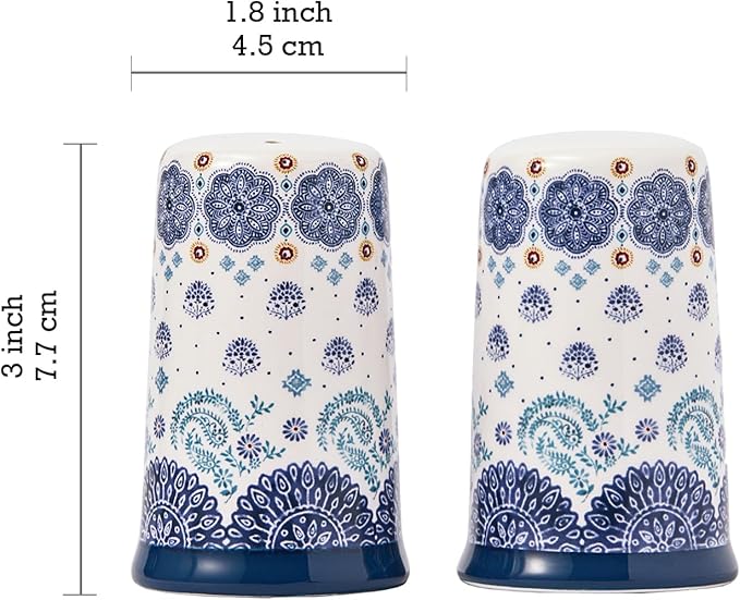 Bico Blue Talavera Ceramic Salt & Pepper Shaker Set, for Kitchen or Decor, Dishwasher Safe