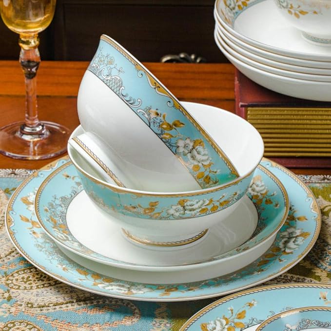 Jingdezhen Ceramic Dinnerware Set Kitchen Tableware Dinner Dish Ceramic Plates and Dishes Bowls 60pcs combination-60pcs WHITE
