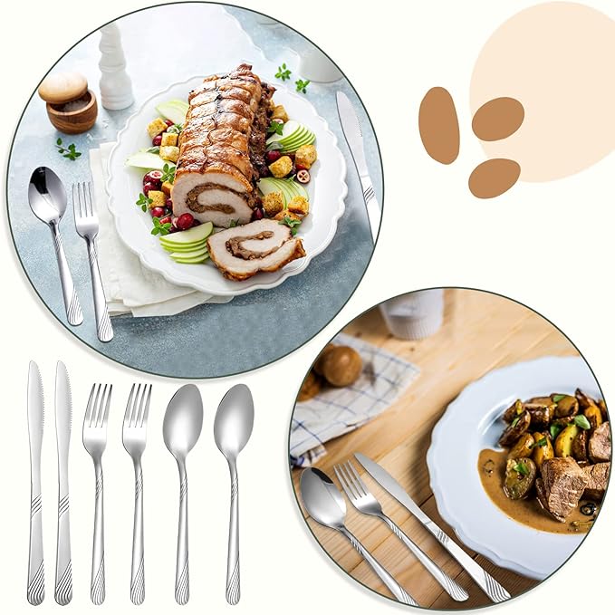 Minatee 201 Pcs Thin Silverware Set Stainless Steel Flatware Sets Service for 67 Silver Cutlery Set Serving Utensils Sits Includes Knife Fork Spoon for Kitchen Dinner Table