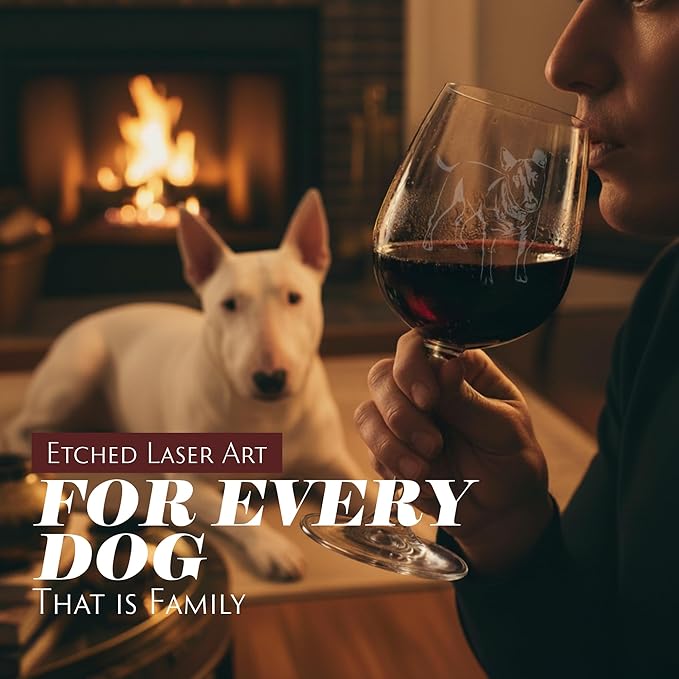 Etched Laser Art Bull Terrier (Alternate) Personalized Dog Themed Etched 12.75oz Wine Glass Custom Dog Breed Wine Glasses for Pet Lovers, Unique Birthday Gift for Men & Women, Personalized Gift