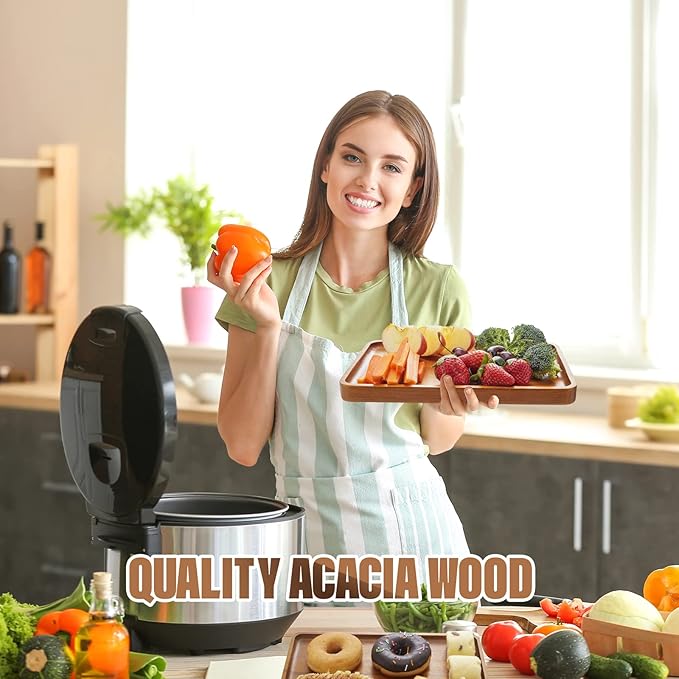 1 pcs 13"x 9" Solid Acacia Wood Serving Tray Rectangular Wooden Serving Platter Natural Wooden Board for Bar Coffee Party