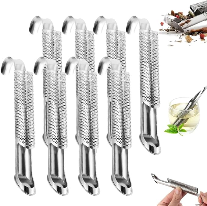 Stainless Steel Tea Diffuser,Upgrade Tea Pipe Stainless Steel Tea Infuser with Hanging Hook Handle,Fine Holes Tea Strainers Interval Diffuser for Loose Tea Coffee Seasonings Spices (8 PCS)