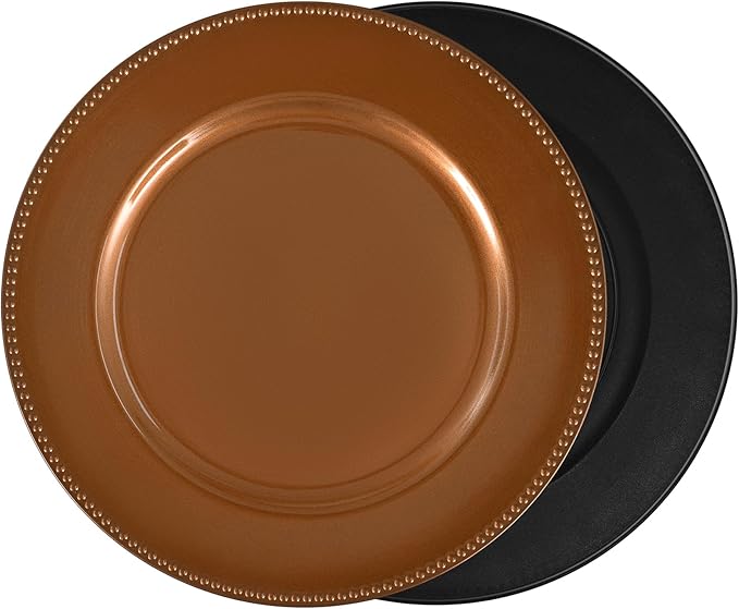 24 Pcs Brown Charger Plates Bulk, 13" Round Beaded Plate for Dinner, Decorative Plastic Table Chargers for Wedding, Holiday Party, Baby Shower, Event Decoration (Brown)