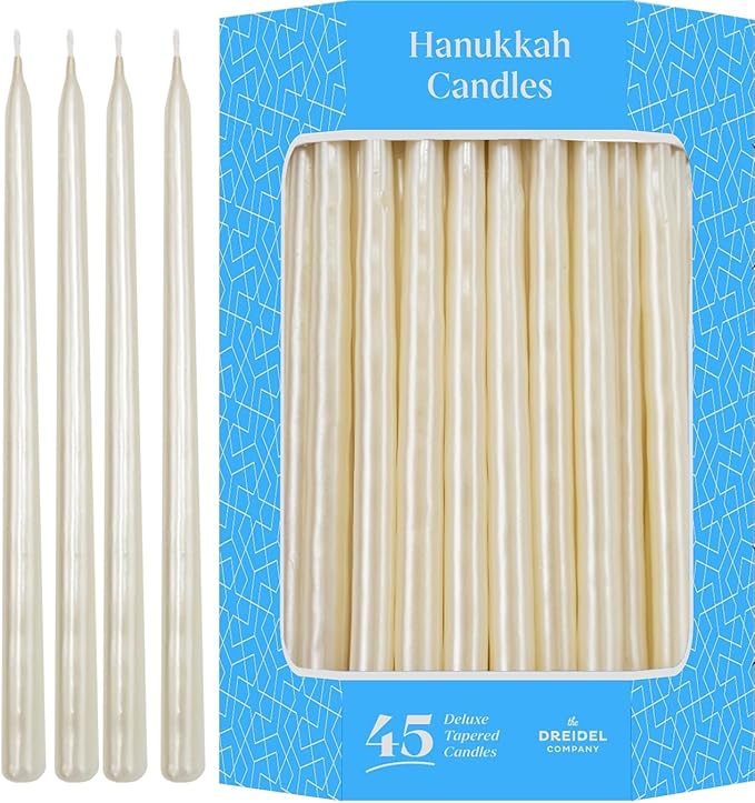 The Dreidel Company Dripless Chanukah Hanukkah Candles Decorative Mother of Pearl, 45 Candles 1-Hour Burn Time