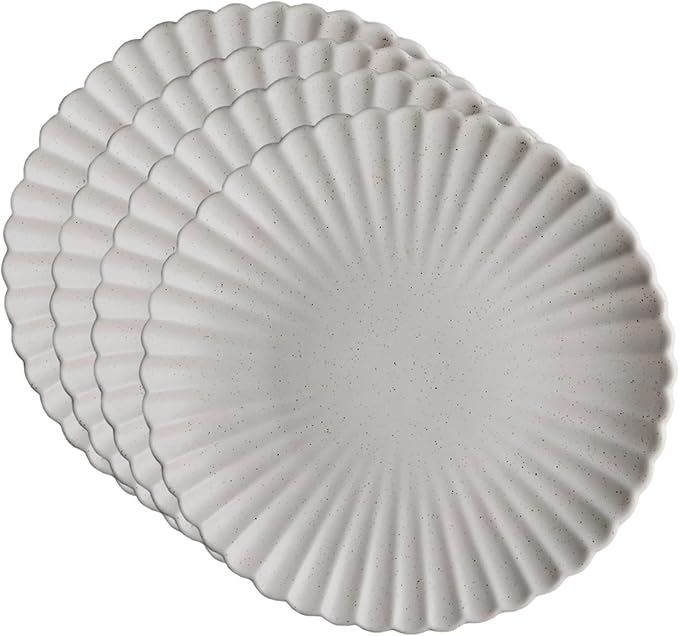 Goodies White Classic Flower Dinner Plates (Set of 4), Handmade Ceramic, Glazed, Dishwasher Safe, Microwave Safe, Petal Shaped Rim Design, Durable, Stackable, Elegant Dinnerware, 10 Inch