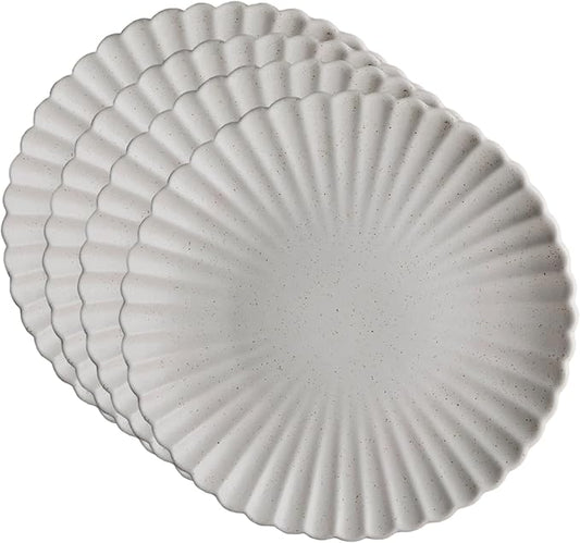 Goodies White Classic Flower Dinner Plates (Set of 4), Handmade Ceramic, Glazed, Dishwasher Safe, Microwave Safe, Petal Shaped Rim Design, Durable, Stackable, Elegant Dinnerware, 10 Inch
