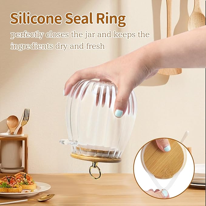 2Pcs Sugar Container with Bamboo Lid and Spoon, Glass Sugar Bowl, Clear Airtight Coffee Canister, Large Capacity Glass Jar for Storing Sugar Oats Coffee Beans Spices Tea