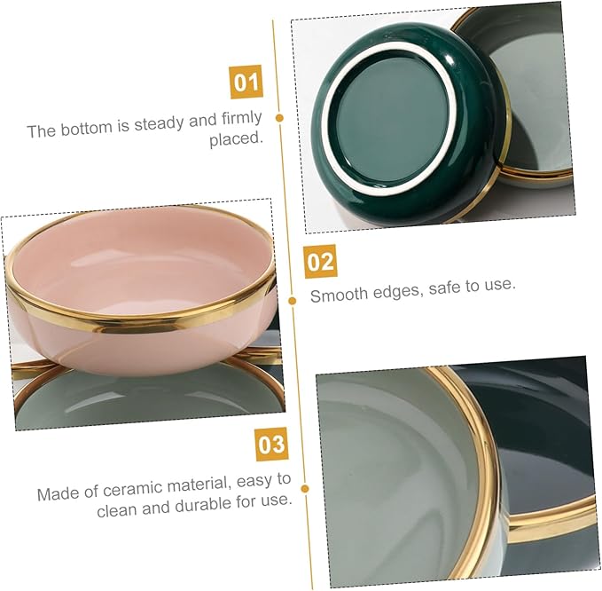 4Pcs Gold Rim Ceramic Sauce Dishes Appetizer Plates Dishwasher Safe for Seasoning Sauces Fruit Dishes Kitchen Supplies Random Color