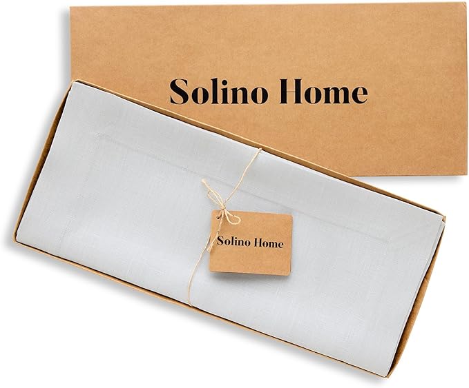 Solino Home Linen Table Runner 108 Inches Long - 100% Pure Linen Silver Cloud Dining Table Runner 14 x 108 Inch - Fete