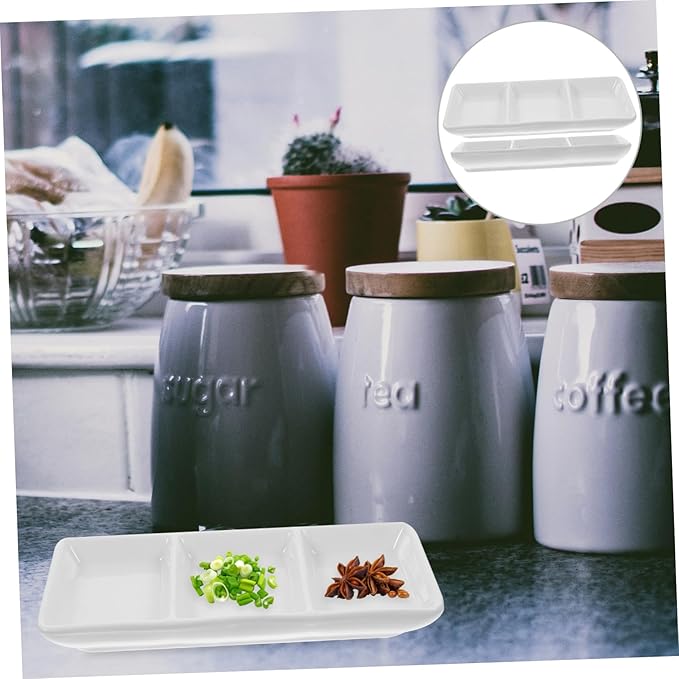 2PCS Ceramic Dipping Bowls Rectangular Appetizer Plates with Versatile Seasoning Dish for Condiments Fruits Nuts and Snacks for Home and Restaurant Use