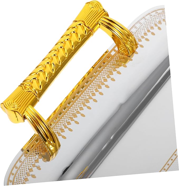 Garneck 1pc Creative European Plate Serving Tray Vintage Double Handle Buffet Tray for Home Parties and Restaurants Easy to Clean Gold Pattern for Cakes and Fruits