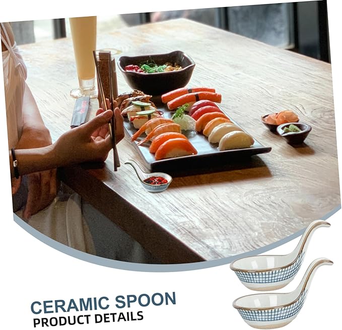 Mobestech 2Pcs Ceramic Caviar Spoon and Sauce Dish Set Food-Grade Kitchen Dipping Bowls for Seasoning and Condiments Creative Serving Tableware