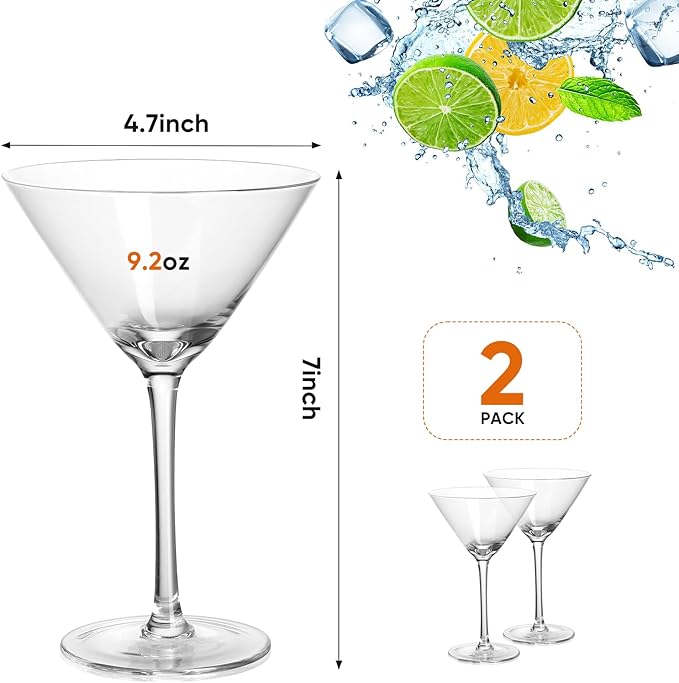 VENVENWEAVS Martini Glasses Set of 2,Hand-blown 9.2OZ Crystal Cocktail Glasses for Espresso Martini,Cosmopolitan,Manhattan,Gimlet,Home Bar,Cocktail Party,Stemless Martini Glassware Gift Set