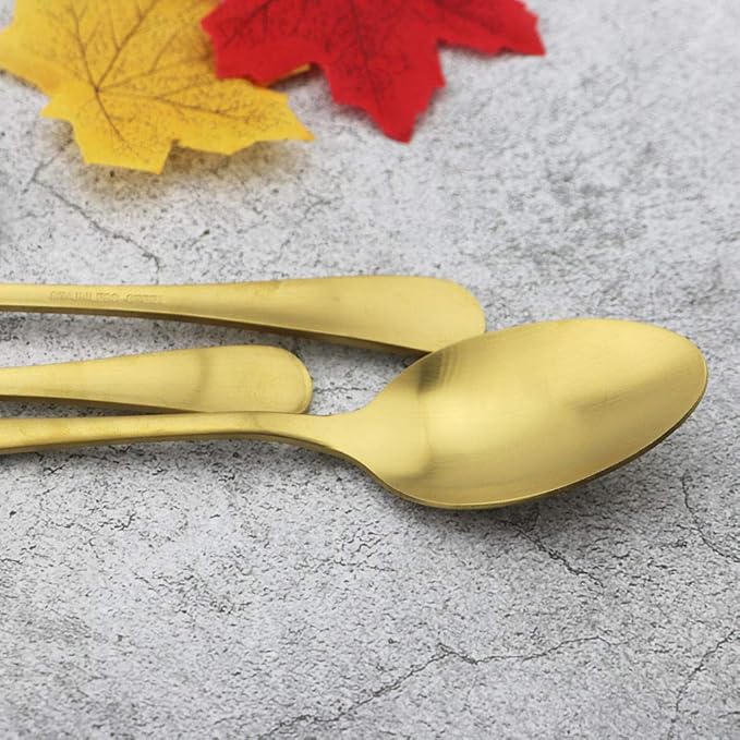 JASHII Matte Gold Silverware Set, 4-Piece Stainless Steel Flatware Set, Kitchen Utensil Set Service for 1, Tableware Cutlery Set for Home and Restaurant, Dishwasher Safe (Gold full)