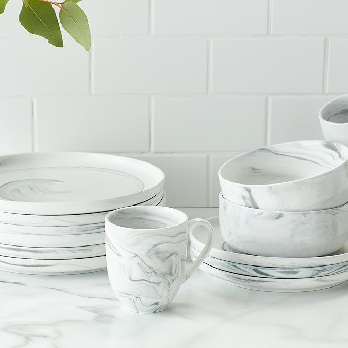 Stone Lain Brighton 16-Piece Dinnerware Set Porcelain, Gray
