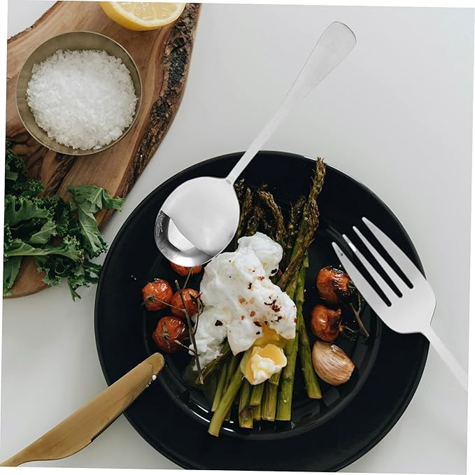 2sets Stainless Steel Cutlery Set Serving Spoons Forks Slotted Spoons Tongs Silverware Set Organizer Portable Utensil