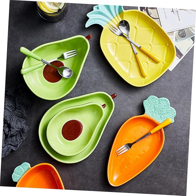 Avocado Shape Ceramic Plate Medium Creative Salad Fruit Plate Sturdy Appetizer Dessert Tableware for Snacks with Thick Design Safe Material