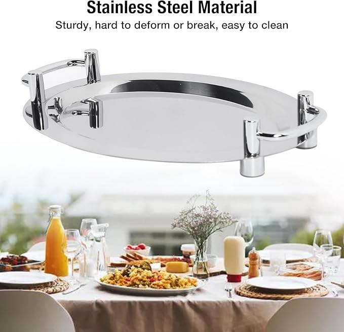 Serving Tray, Bright Mirror Finish Stainless Steel Buffet Plate, Serving Platters with Ergonomic Handle for Banquet Halls, Wedding Receptions (Egg Shape (Length 46cm/18.11in))