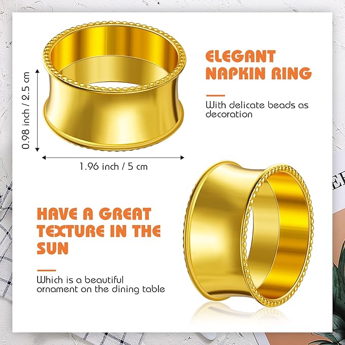 96 Pcs Gold Napkin Rings Set Metal Napkin Holder Rings Holiday Rhinestone Delicate Buckle for Easter Wedding Dinner Party Receptions Family Gathering Table Setting Holiday Table Decoration