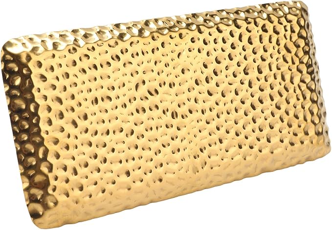 Hammered Stainless Steel Tray, Small Gold Serving Platter, 19.5x9.5cm - Durable Food Grade, Elegant Table Accent for Coffee, Tea, Fruit, Veggie Tray (Gold)