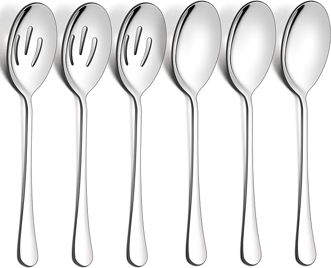 LIANYU 6 Pack Serving Spoons Set, Stainless Steel Large Slotted Spoons, Buffet Dinner Restaurant Serving Utensils, Catering Set for Party Banquet, 9.8 Inch