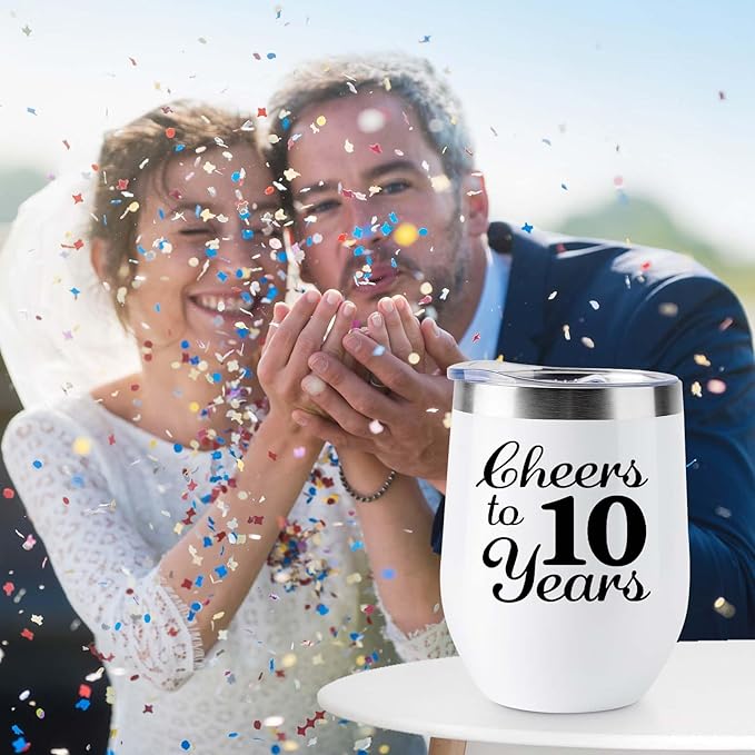 10th Anniversary Wedding Gifts for Couple Wife Husband Gifts for Tin Wedding Ten Years Anniversary Decorations 10 Years Marriage Gifts for Couple 2 Pack Wine Tumbler 12 OZ