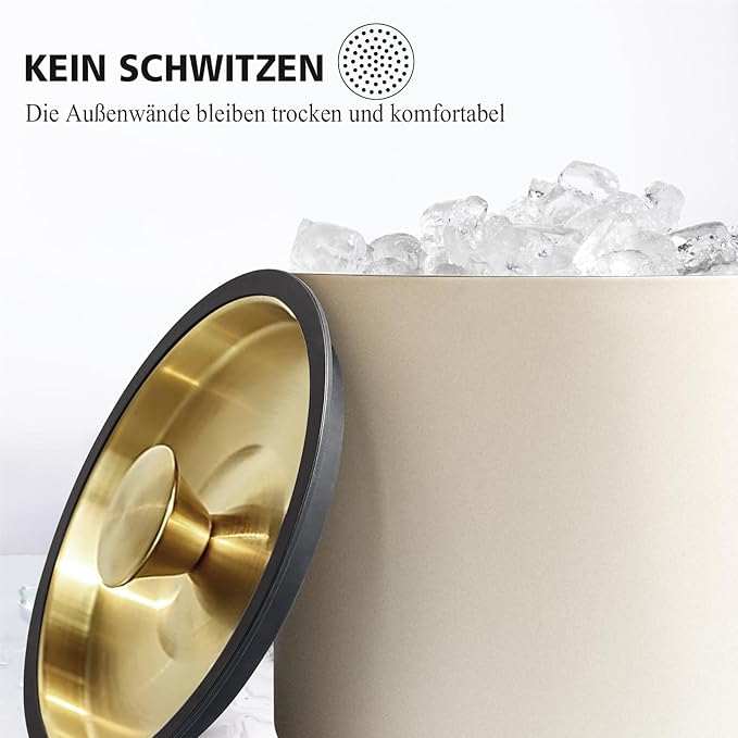 3.2L Modern Insulated Ice Bucket with Silicone Lid, Scoop, Strainer, Double Wall Stainless Steel Ice Bucket for Parties & Cocktail Bar,Ideal for Gift(Pearl White)