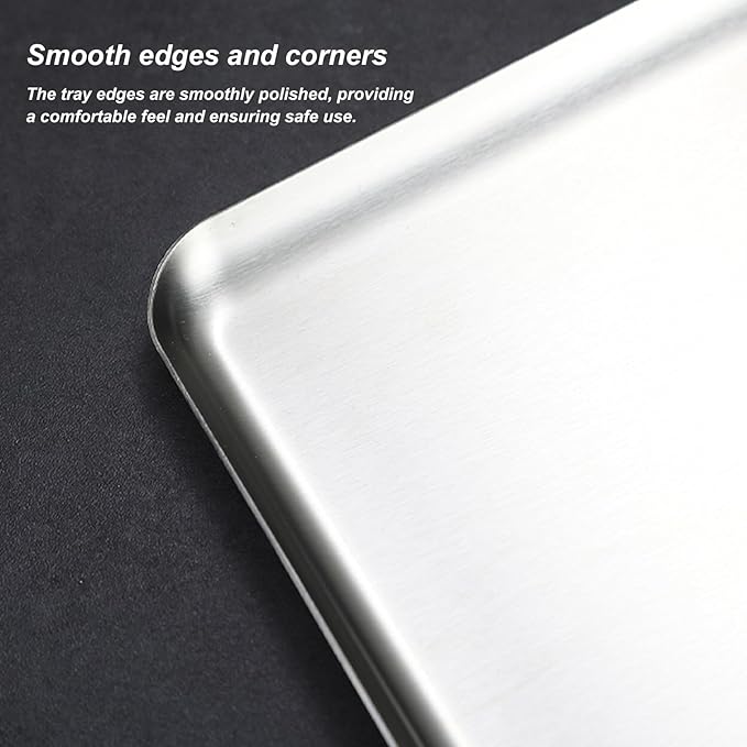 3 Pcs Small Serving Tray, Stainless Steel Coffee Table Tray, Wire Drawing Process, Beautiful and Understated, Waterproof and Durable(Silver,20x30CM/8x12IN)