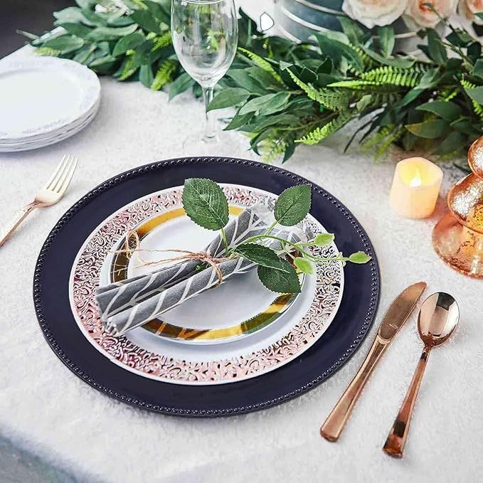 Efavormart 6 pcs 13" Navy Blue Beaded Round Charger Plates for Tabletop Decor Holiday Wedding Catering Event Decoration
