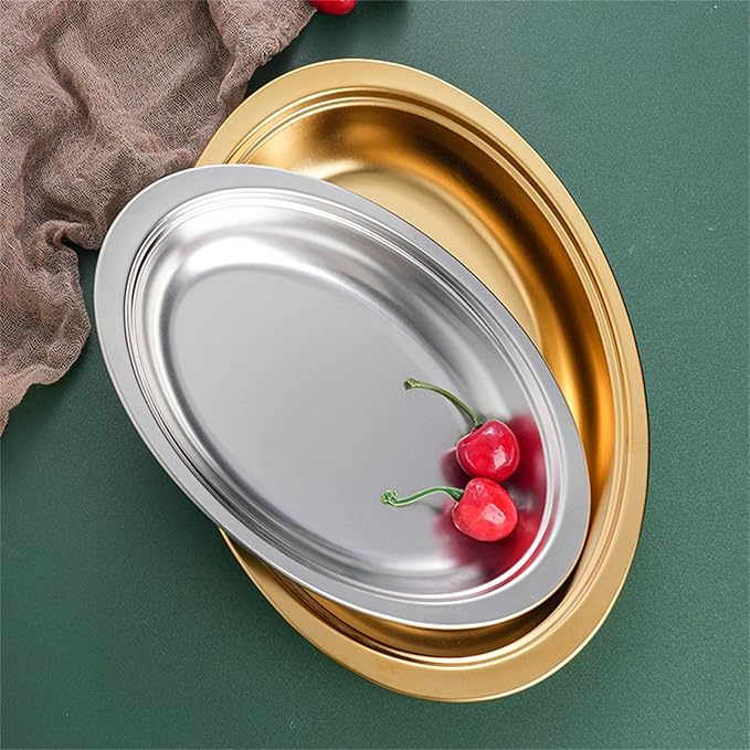 Steaming Fish Tray Stainless Steel Serving Plate Oval Shape Multifunctional for Home or Restaurant Use Silver/Gold