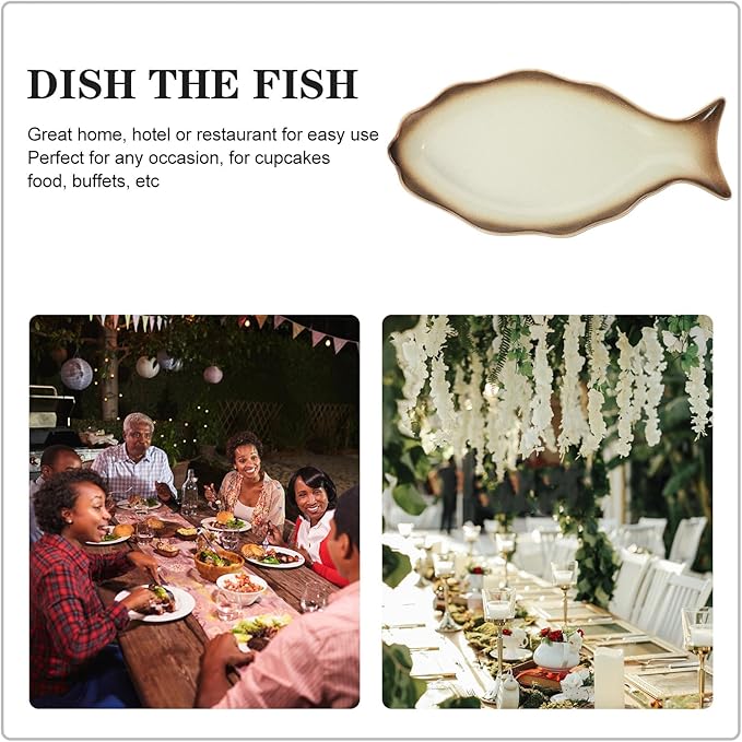 DOITOOL Large Ceramic Fish Serving Plate Japanese Style Fish-shaped Dinnerware Warm Autumn Tone Household Food Plate for Kitchen and Restaurant Use