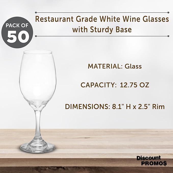 DISCOUNT PROMOS 50 Water and Wine Goblet Glasses Set, 12.75 oz. - Customizable Text, Logo - Colombia made - Clear