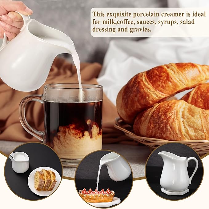 Nuanchu 2 Pcs 16 oz Creamer Milk Pitcher, Classic White Porcelain Creamer with Handle, Ceramic Maple Syrup Dispenser, Coffee Dairy Container for Milk Sauce Salad, Microwave
