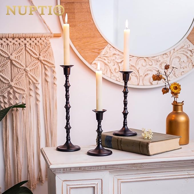 NUPTIO Candle Stick Holders for Halloween: Set of 6 Matte Black Taper Candlestick Holders - Bulk Antique Tall Candleholder for Fall Thanksgiving Christmas Kwanzaa Shabbat Table Fireplace Decor