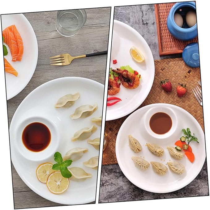 9-Inch White Ceramic Dumpling Plate Simple Style Serving Dish for Dipping and Sauces for Appetizers and Desserts for Entertaining