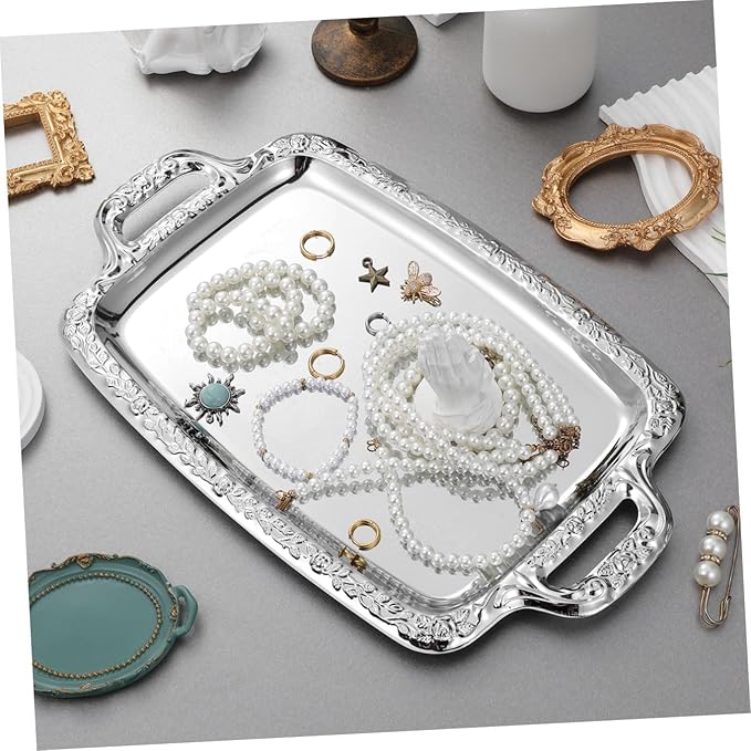 Zerodeko Sturdy Metal Serving Tray Multi-purpose Food Plate Dining Room Easy to Handle