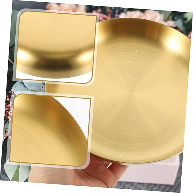 Cabilock Dinner Plates Stainless Steel Snack Plate Storage Container Gold Platter for Family Gatherings