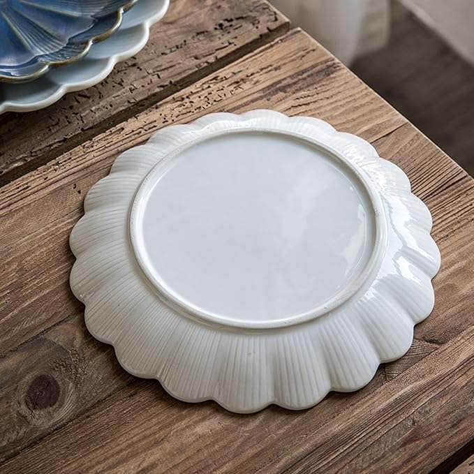 SONGCHAO Party Supplies 10 Inch Petal Plate Embossed Dessert Plate Ceramic Plate Salad Plate Home Kitchen Ceramic Dinnerware Plate Party Plates (Color : A, Size : 10inch)