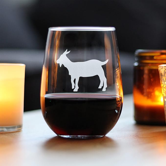 Bevvee Goat Stemless Wine Glass - Farm Animal Themed Decor and Gifts for Goat Lovers - Large 17 Oz