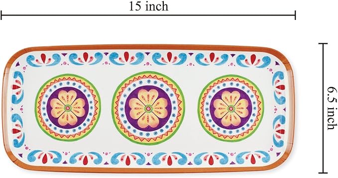 UPware Cinco de Mayo Melamine Serving Tray, 15 x 6.5 Inch Rectangular Serving Platter, BPA Free Food Tray for Party Entertaining
